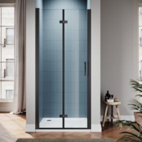Porte de douche pliante noire 76x195cm SIRHONA Porte de douche pivotante en verre de sécurité 6mm