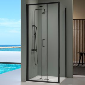 Porte de douche pliante PRISMA noir mat 70 cm Avec paroi laterale : 67 - 69 cm