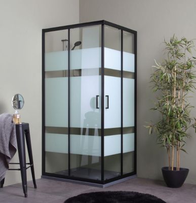 Porte De Douche Réversible City 70X100 Noire Avec Portes Sérigraphiées De 6Mm
