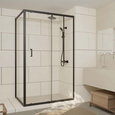 Porte de douche + Retour 120x90x200 cm - Verre 6 mm - Profilé Noir - CRUSH