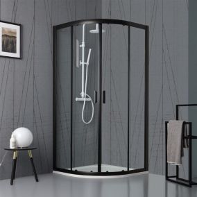 Porte De Douche Semi-Circulaire Verre Clair Et Profilé Noir Mat - City