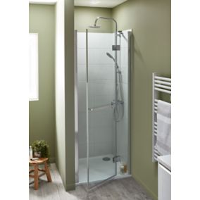 Porte de douche semi pivotante GoodHome Naya transparent 80 cm