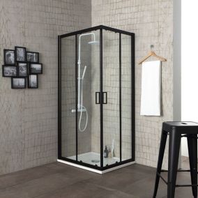 Porte De Douche Transparente Avec Profilé Noir Mat 80X80x190 Cm - City