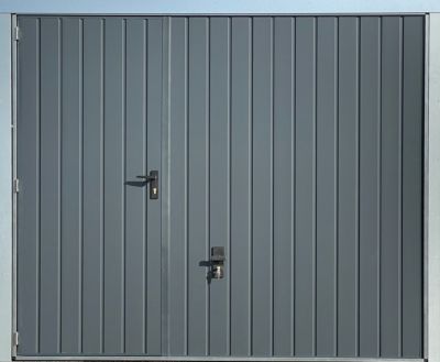 Porte de garage basculante grise avec portillon l.240 x H.200 cm x Ep.20 mm
