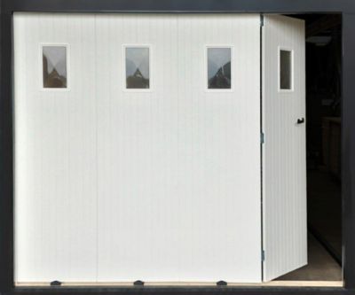 Porte de garage coulissante PVC, 4 vantaux, blanc, L.240 x h.200