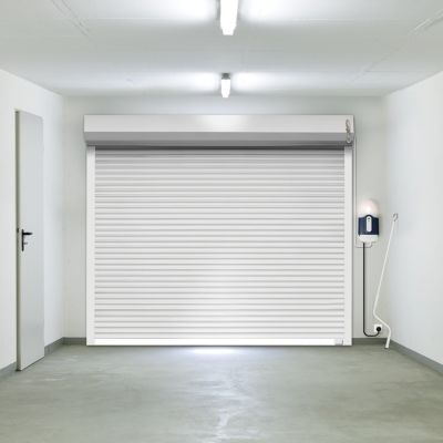Porte de garage enroulable motorisée en aluminium Protecta Agathe blanche - L.240 x h.200 cm (pré-montée)