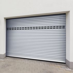 Porte de garage motorisée enroulable aluminium Ambre Blanc H.200 x L.250 cm avec hublots Protecta