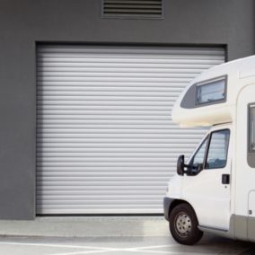 Porte de garage motorisée enroulable aluminium Ambre blanc H.300 x L.300 cm Protecta