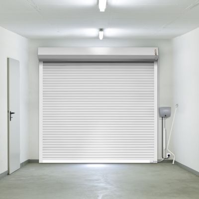 Porte de garage motorisée enroulable aluminium Ambre blanc H.300 x L.300 cm Protecta