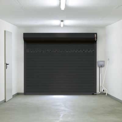 Porte de garage motorisée enroulable aluminium Ambre Gris H.200 x L.240 cm Protecta