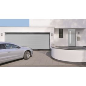 Porte de garage sectionnelle acier EcoStar WoodGrain blanc aluminium RAL 9006 - l.237,5 x h.212,5 cm - motorisée