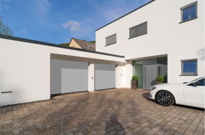 Porte de garage sectionnelle acier Hormann Planar blanc aluminium RAL 9006 Matt Deluxe - l.237,5 x h.212,5 cm - motorisée