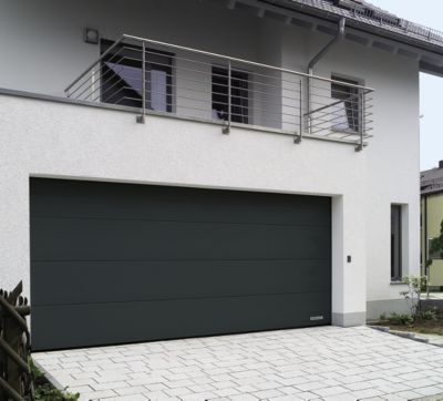 Porte de garage sectionnelle acier Hormann SandGrain gris anthracite RAL 7016 - l.250 x h.212,5 cm - motorisée