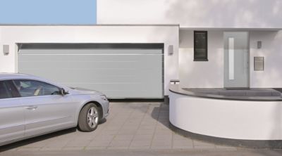 Porte de garage sectionnelle acier Hormann WoodGrain blanc aluminium RAL 9006 - l.237,5 x h.212,5 cm - motorisée