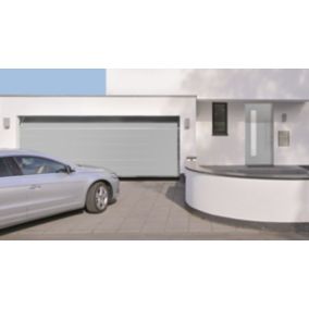 Porte de garage sectionnelle acier Hormann WoodGrain blanc aluminium RAL 9006 - l.237,5 x h.212,5 cm - motorisée