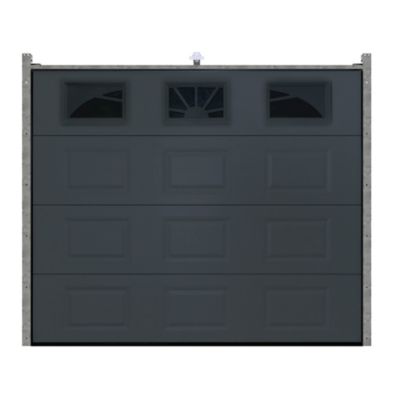 Porte de garage sectionnelle GoodHome gris à K7 avec hublots - L.240 x h.200 cm - motorisée (en kit)