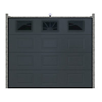 Porte de garage sectionnelle GoodHome gris à K7 avec hublots - L.240 x h.200 cm - motorisée (en kit)