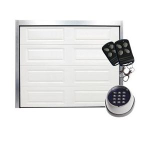 Porte de garage sectionnelle K7 allongées blanche - L.240 x h.200 cm - avec clavier à code (pré-montée)