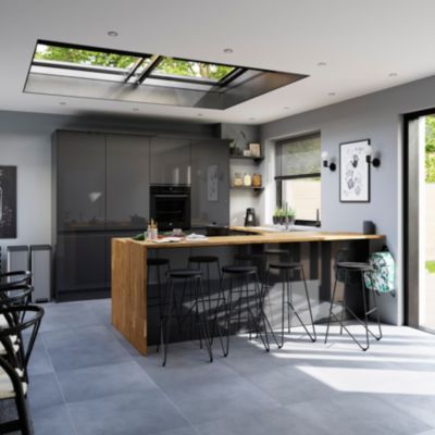 Porte de meuble de cuisine Garcinia gris anthracite brillant l. 60 cm x H. 72 cm GoodHome