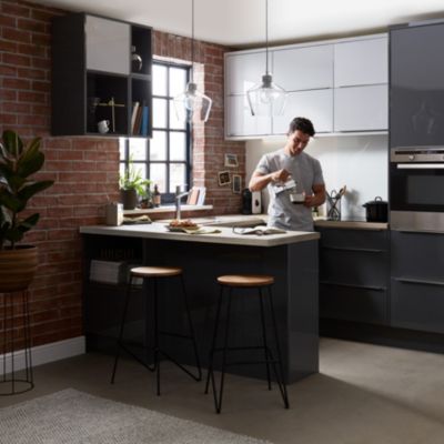 Porte de meuble de cuisine Stevia gris anthracite brillant l. 40 cm x H. 72 cm GoodHome