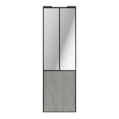 Porte de placard coulissante atelier béton profil noir GoodHome Arius H. 248,5 x L. 76.2 cm + amortisseurs