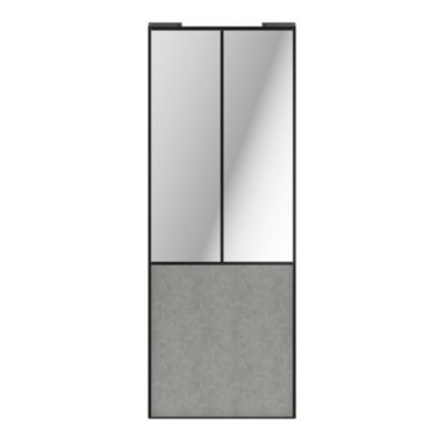 Porte de placard coulissante atelier béton profil noir GoodHome Arius H. 248,5 x L. 91.2 cm + amortisseurs