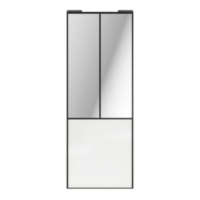 Porte de placard coulissante atelier blanc brillant profil noir GoodHome Arius H. 248,5 x L. 91.2 cm + amortisseurs