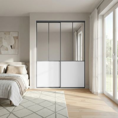 Porte de placard coulissante atelier blanc profil gris GoodHome Arius H. 248,5 x L. 91.2 cm + amortisseurs