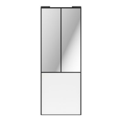 Porte de placard coulissante atelier blanc profil noir GoodHome Arius H. 248,5 x L. 91.2 cm + amortisseurs