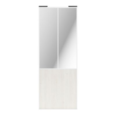 Porte de placard coulissante atelier bois nordique profil blanc GoodHome Arius H. 248,5 x L. 91.2 cm + amortisseurs