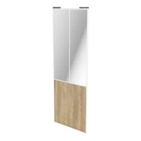 Porte de placard coulissante atelier effet chêne brut profil blanc GoodHome Arius H. 248,5 x L. 91.2 cm + amortisseurs