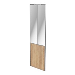 Porte de placard coulissante atelier effet chêne brut profil gris GoodHome Arius H. 248,5 x L. 76.2 cm + amortisseurs