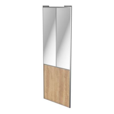 Porte de placard coulissante atelier effet chêne brut profil gris GoodHome Arius H. 248,5 x L. 91.2 cm + amortisseurs