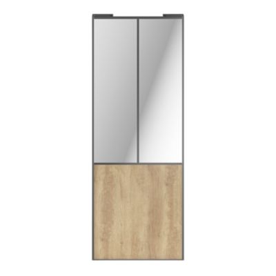 Porte de placard coulissante atelier effet chêne brut profil gris GoodHome Arius H. 248,5 x L. 91.2 cm + amortisseurs