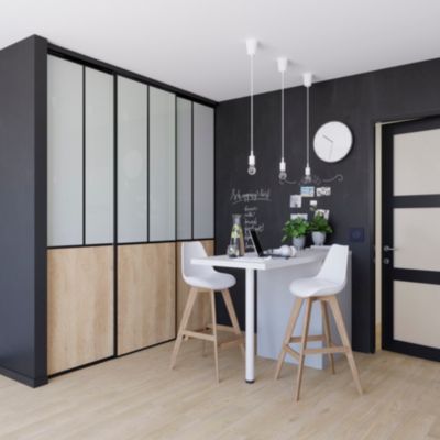 Porte de placard coulissante atelier effet chêne brut profil noir GoodHome Arius H. 248,5 x L. 76.2 cm + amortisseurs