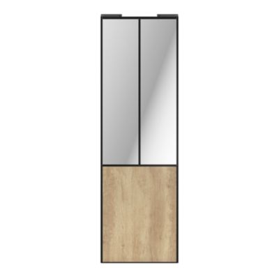 Porte de placard coulissante atelier effet chêne brut profil noir GoodHome Arius H. 248,5 x L. 76.2 cm + amortisseurs
