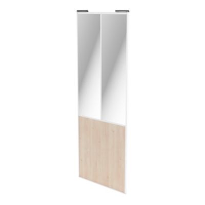 Porte de placard coulissante atelier effet chêne clair profil blanc GoodHome Arius H. 248,5 x L. 91.2 cm + amortisseurs