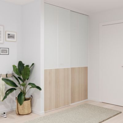 Porte de placard coulissante atelier effet chêne clair profil blanc GoodHome Arius H. 248,5 x L. 91.2 cm + amortisseurs