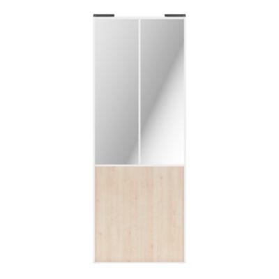 Porte de placard coulissante atelier effet chêne clair profil blanc GoodHome Arius H. 248,5 x L. 91.2 cm + amortisseurs