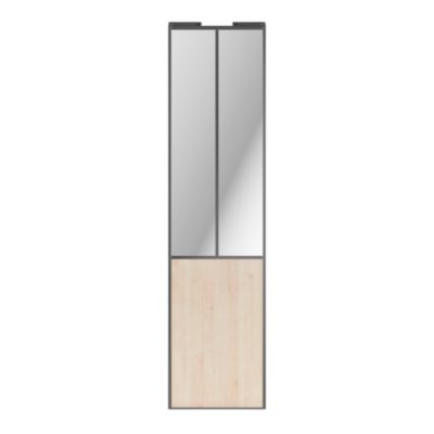 Porte de placard coulissante atelier effet chêne clair profil gris GoodHome Arius H. 248,5 x L. 61.2 cm + amortisseurs