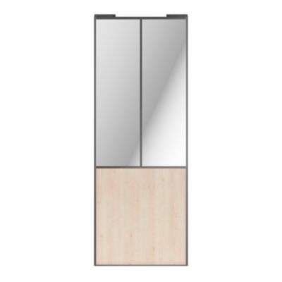 Porte de placard coulissante atelier effet chêne clair profil gris GoodHome Arius H. 248,5 x L. 91.2 cm + amortisseurs