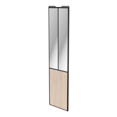 Porte de placard coulissante atelier effet chêne clair profil noir GoodHome Arius H. 248,5 x L. 61.2 cm + amortisseurs