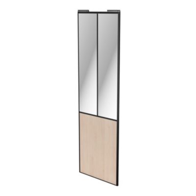 Porte de placard coulissante atelier effet chêne clair profil noir GoodHome Arius H. 248,5 x L. 76.2 cm + amortisseurs