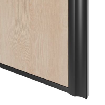Porte de placard coulissante atelier effet chêne clair profil noir GoodHome Arius H. 248,5 x L. 76.2 cm + amortisseurs
