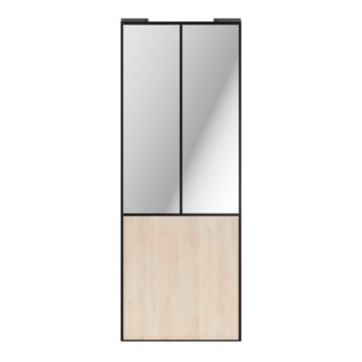 Porte de placard coulissante atelier effet chêne clair profil noir GoodHome Arius H. 248,5 x L. 91.2 cm + amortisseurs