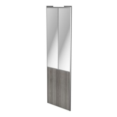 Porte de placard coulissante atelier effet chêne grisé profil gris GoodHome Arius H. 248,5 x L. 76.2 cm + amortisseurs