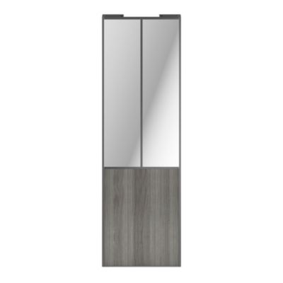 Porte de placard coulissante atelier effet chêne grisé profil gris GoodHome Arius H. 248,5 x L. 76.2 cm + amortisseurs