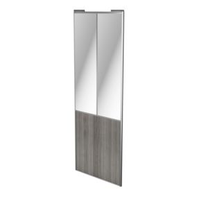 Porte de placard coulissante atelier effet chêne grisé profil gris GoodHome Arius H. 248,5 x L. 91.2 cm + amortisseurs