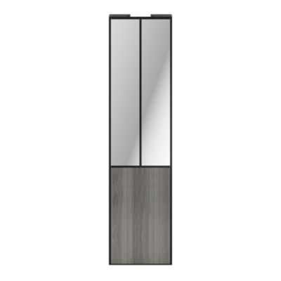 Porte de placard coulissante atelier effet chêne grisé profil noir GoodHome Arius H. 248,5 x L. 61.2 cm + amortisseurs