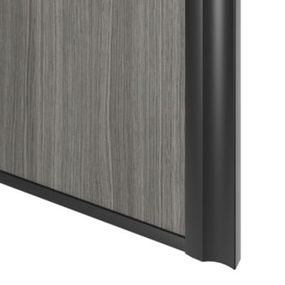 Porte de placard coulissante atelier effet chêne grisé profil noir GoodHome Arius H. 248,5 x L. 61.2 cm + amortisseurs